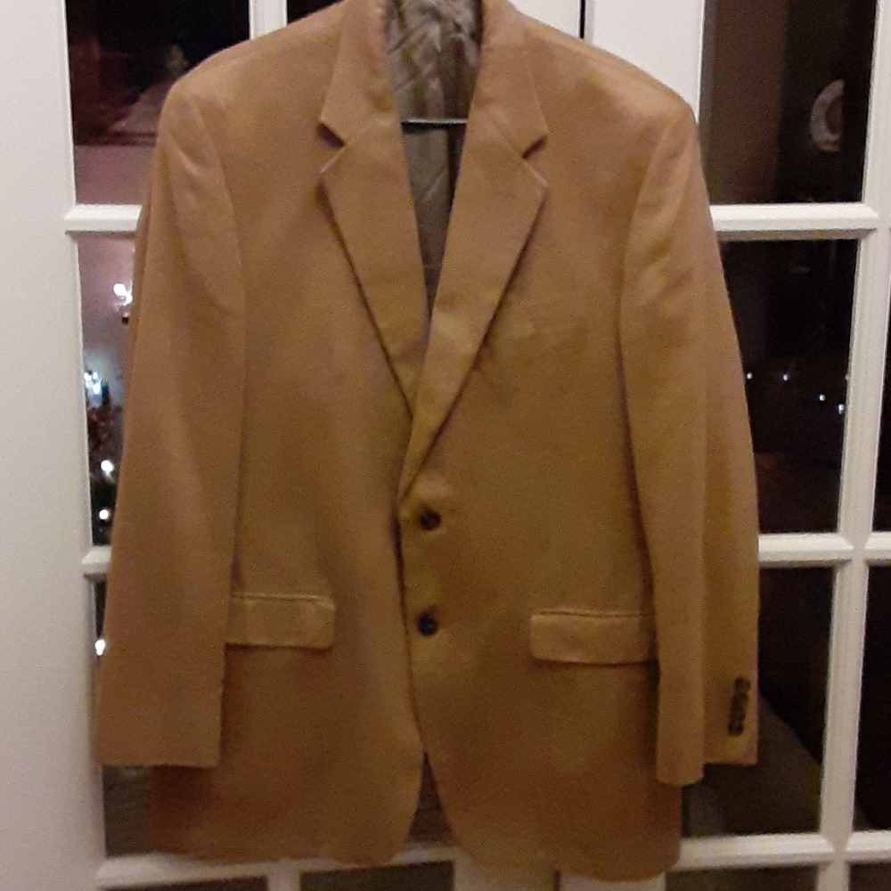 Lauren Ralph Lauren solid tan microfiber sport coat fully lined 2 button 42L EUC